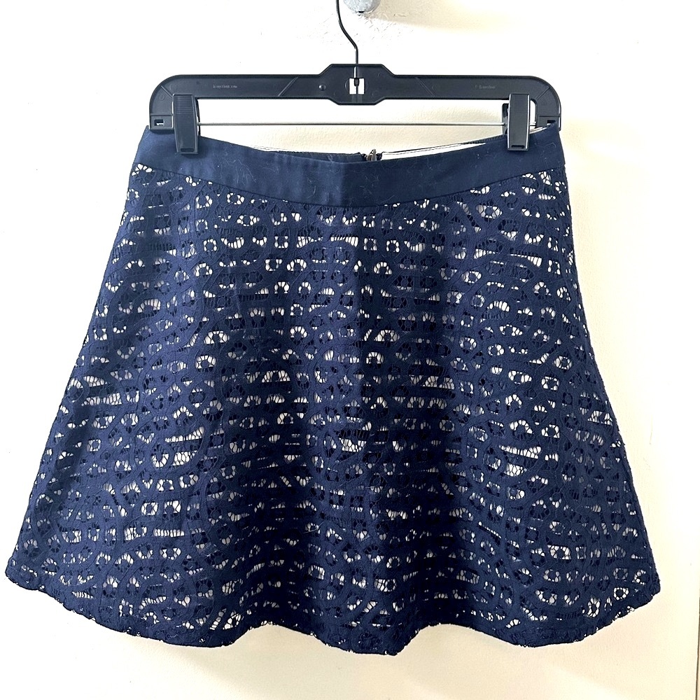 The Limited Vintage Navy Blue Floral Lace Skater Mini Skirt